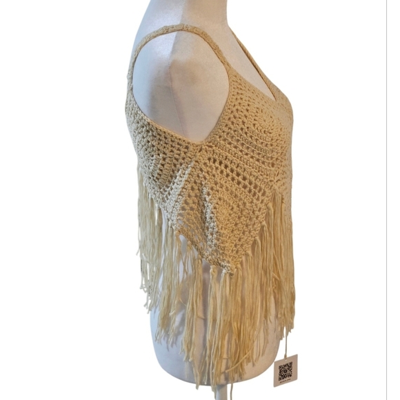 Hand Crafted Granny Square Crochet Top Summer Swimwear Beige Handmade Rhombus - Picture 5 of 17